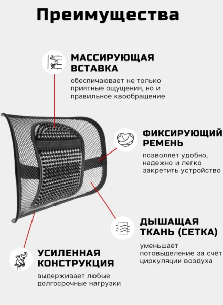 Упор поясничный (массажная сетка для поддержки спины, упор на спинку стула) Seat Back / ортопедическая спинка